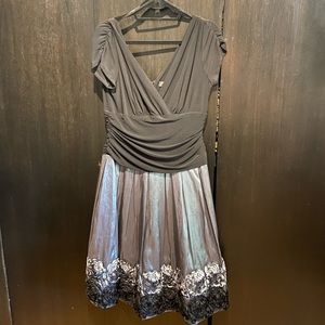 SL Fashions Black and Silver Floral-Trim Midi Dress